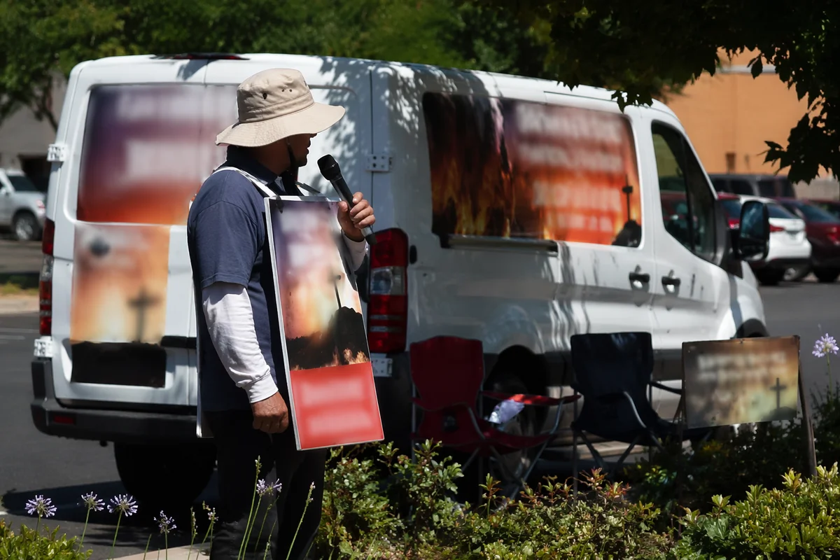 Outdoor Street Evangelism in Urban Parking Lot
