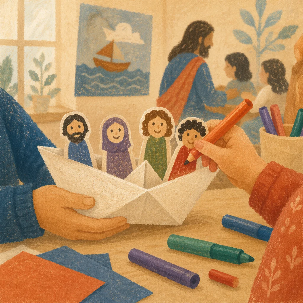 Sunday School Children Crafting Paper Boat