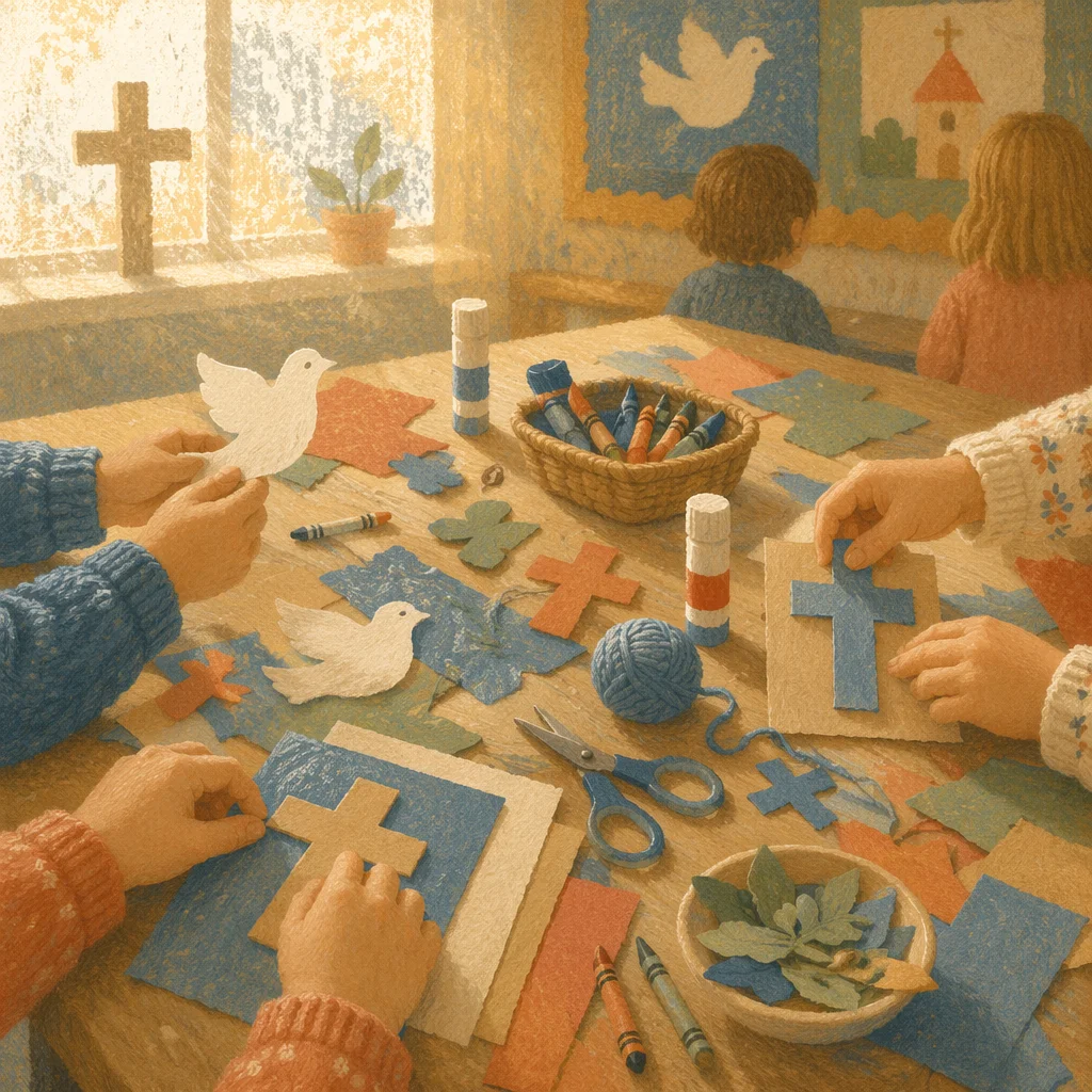 Sunday School Children Crafting Paper Doves