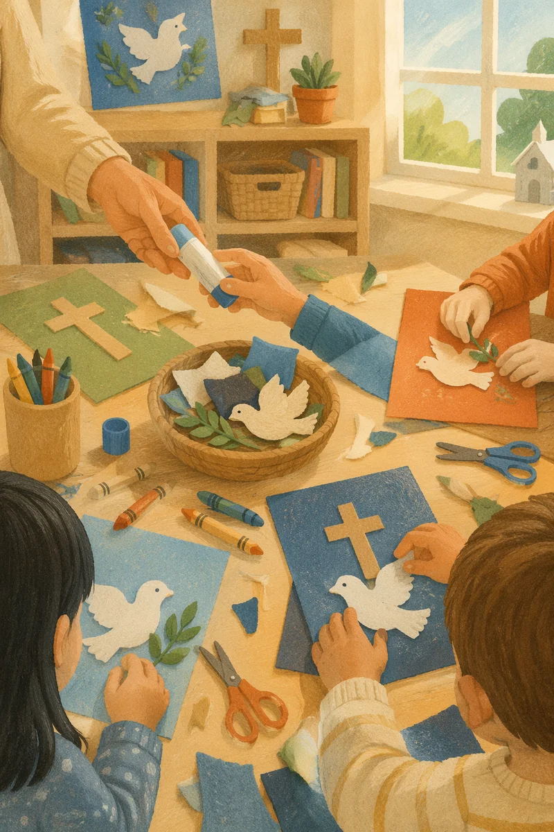 Sunday School Children Crafting Paper Doves