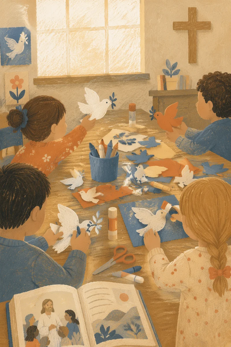 Sunday School Children Making Dove Crafts