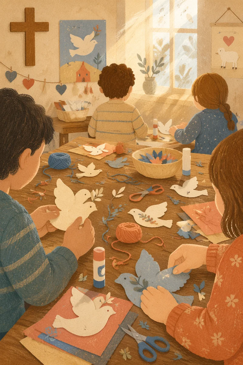 Sunday School Children Crafting Paper Doves