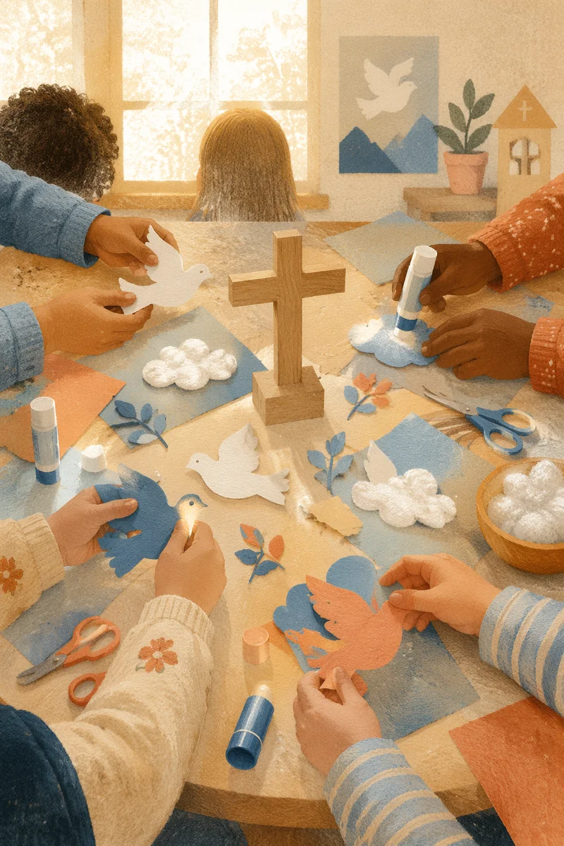 Sunday School Children Crafting Paper Doves