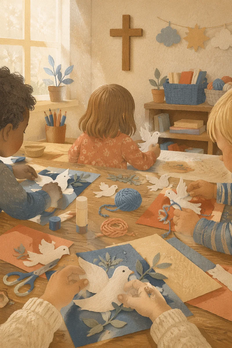 Sunday School Children Crafting Paper Doves