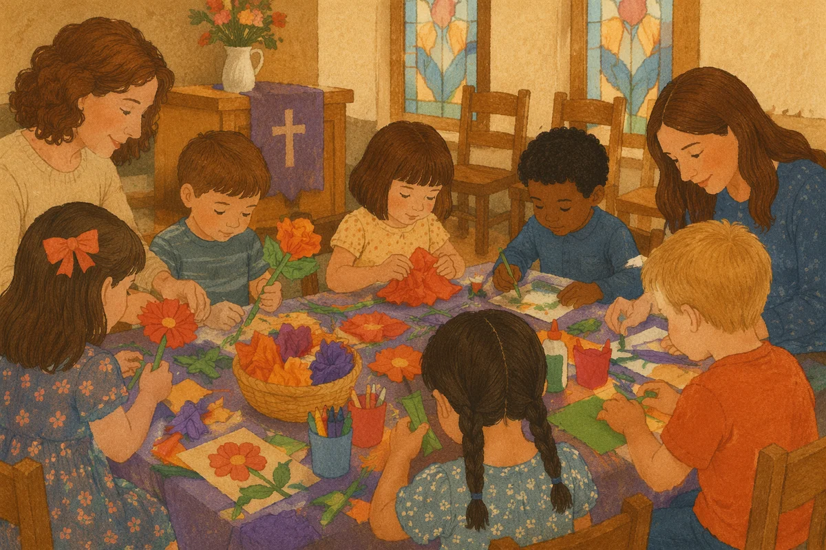 Sunday School Children Craft Time in Church