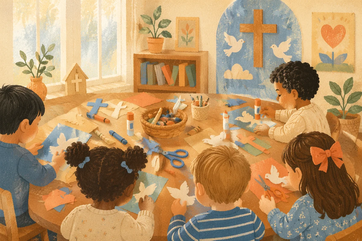 Sunday School Children Making Church Crafts