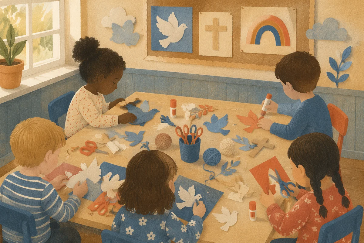 Sunday School Children Crafting Paper Doves