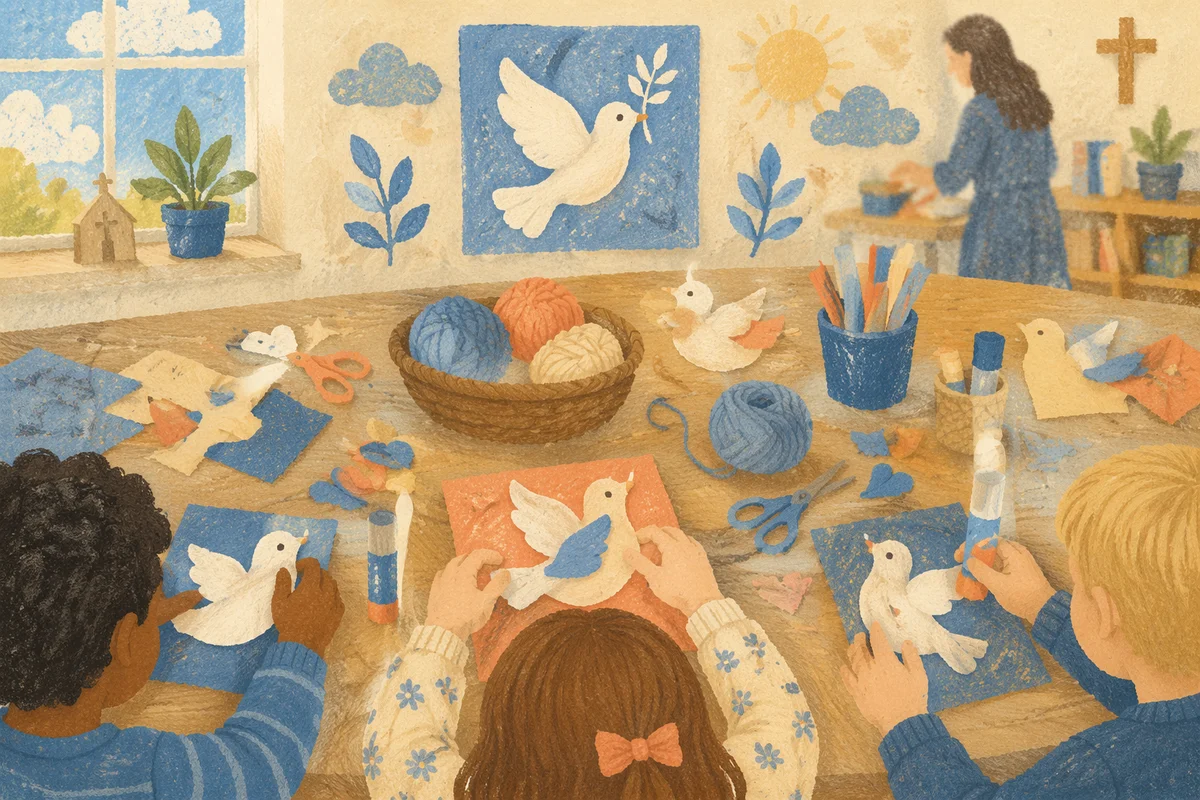 Sunday School Children Making Paper Doves