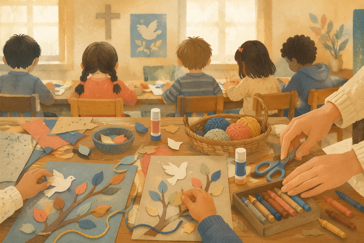 Sunday School Children Making Peaceful Crafts