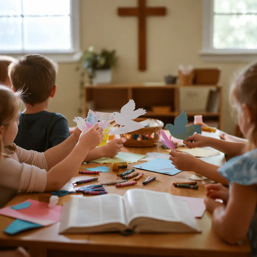 Sunday School Children Creating Paper Doves
