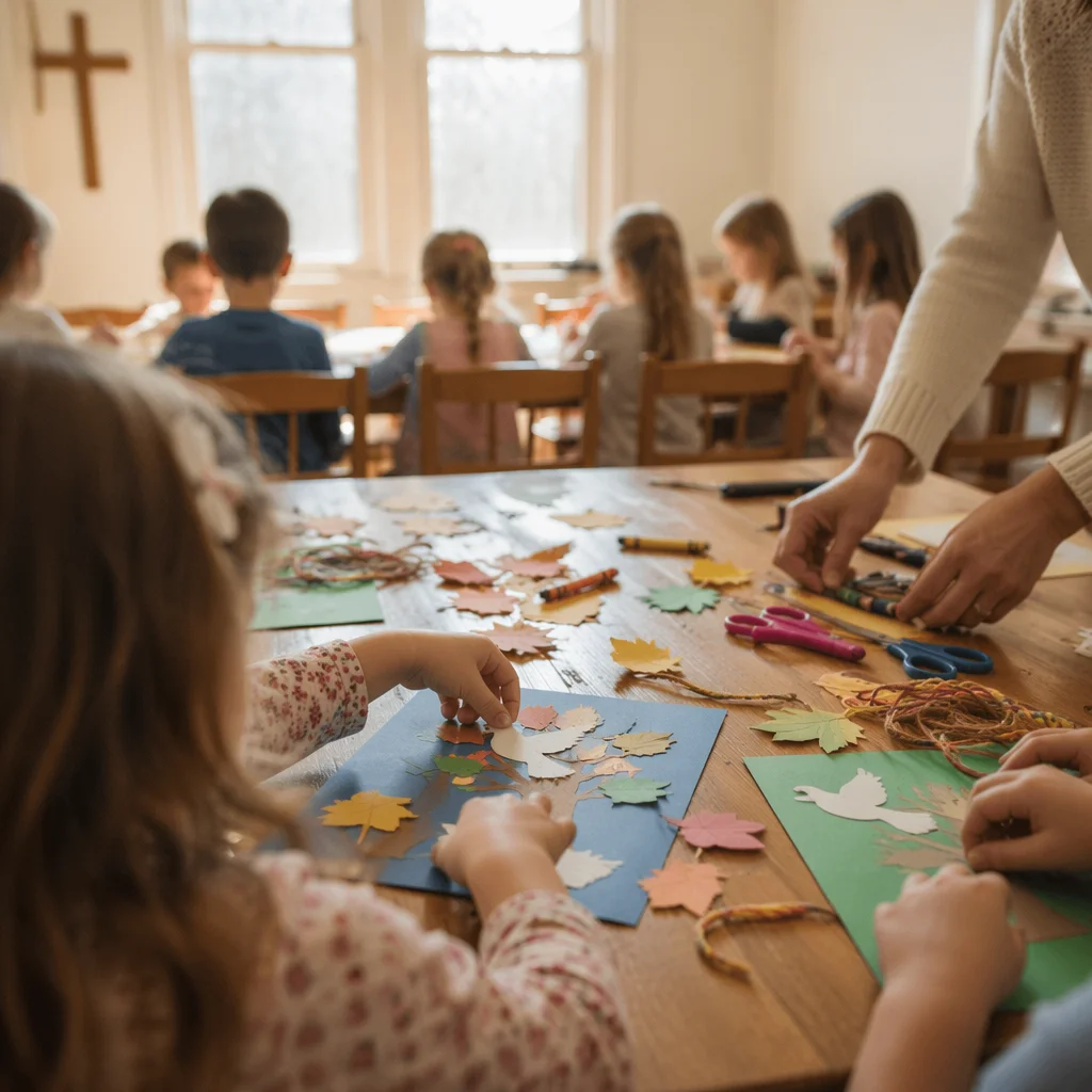Sunday School Children Creating Peaceful Crafts