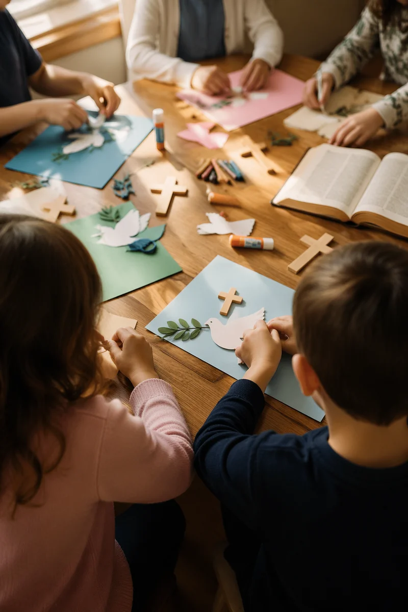 Sunday School Children Crafting in Church Classroom