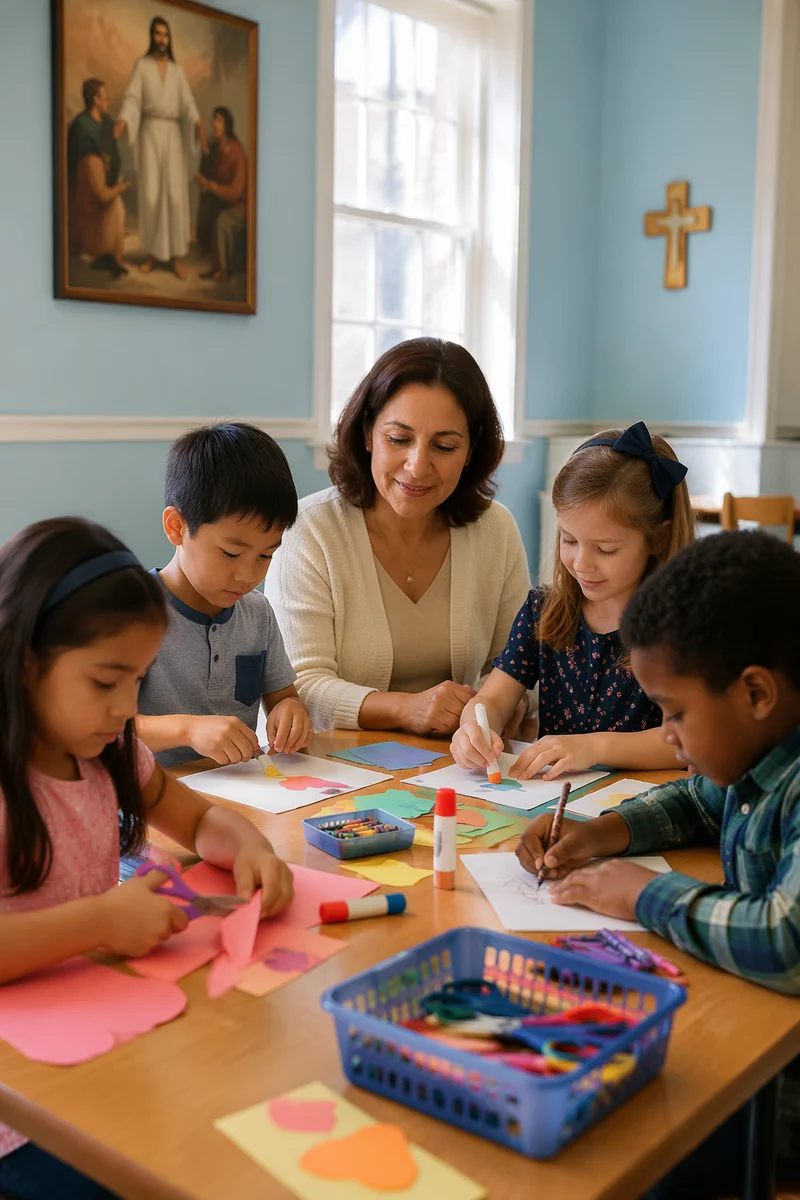 Children Doing Crafts in Bright Classroom