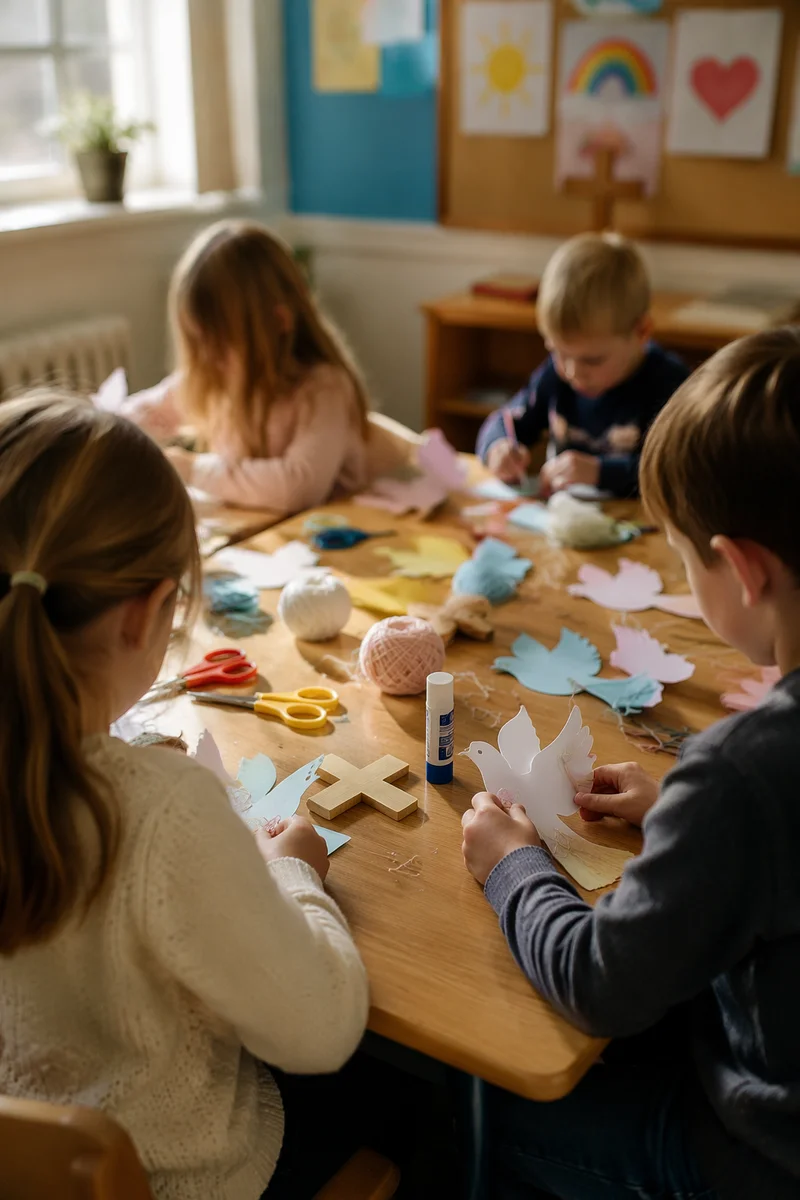 Sunday School Children Crafting Paper Doves