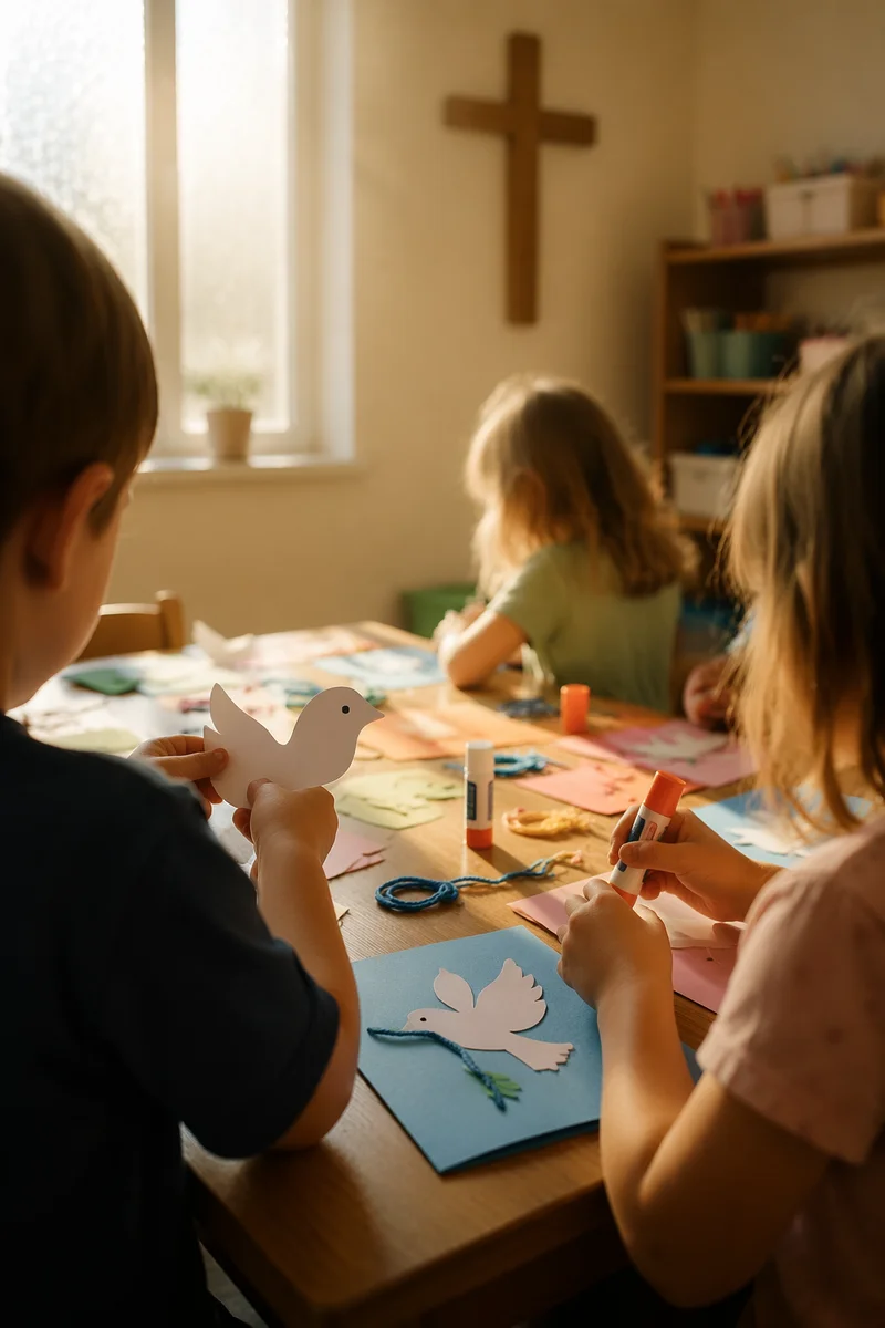 Sunday School Children Crafting Paper Doves