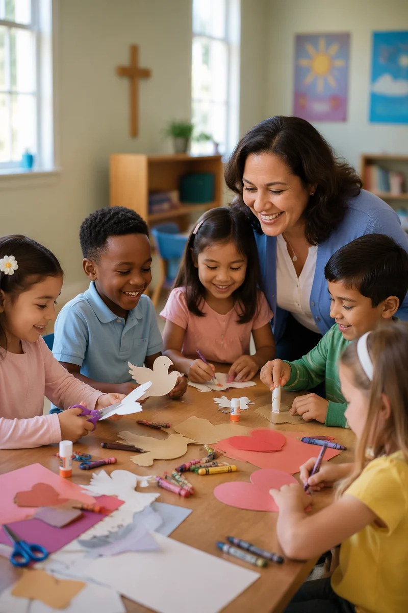 Children Making Colorful Crafts in Classroom