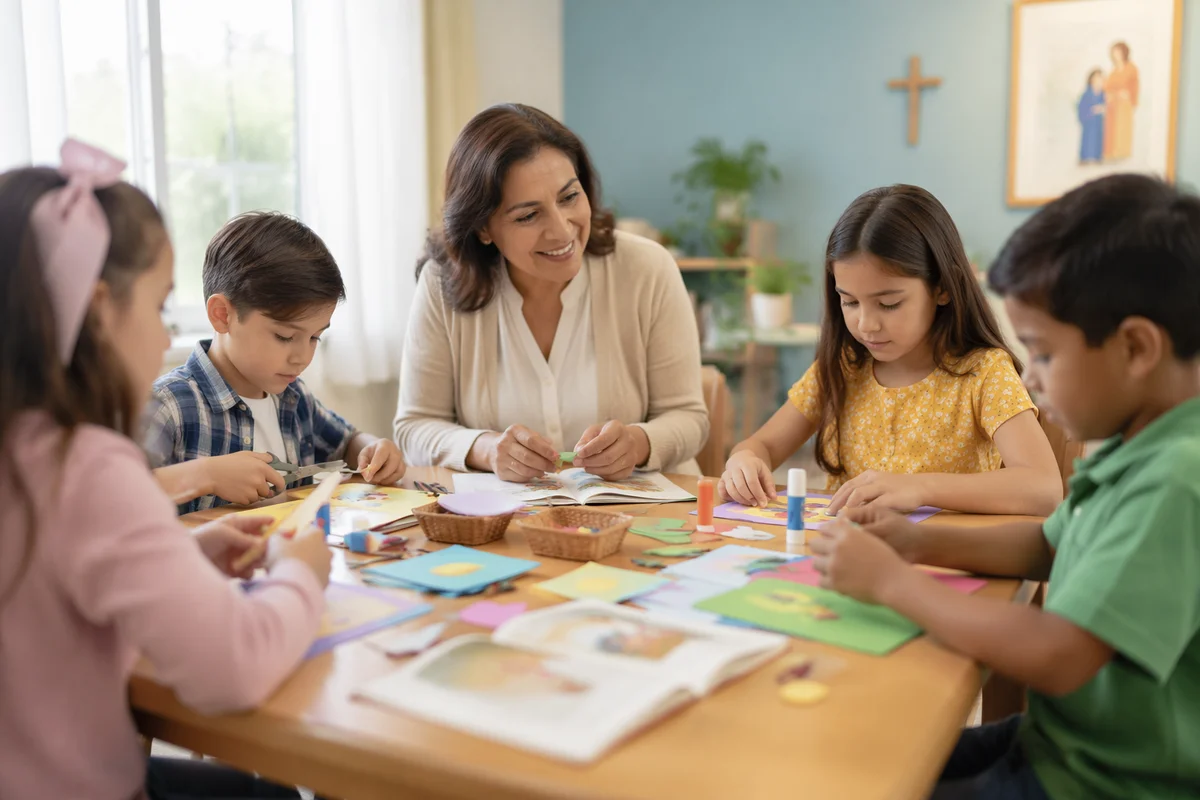 Children Doing Crafts in Bright Classroom