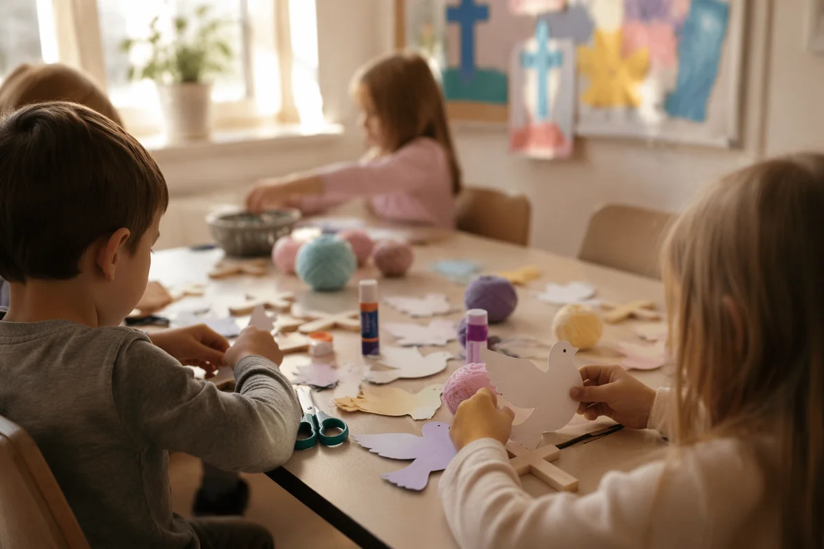 Sunday School Children Crafting Paper Doves
