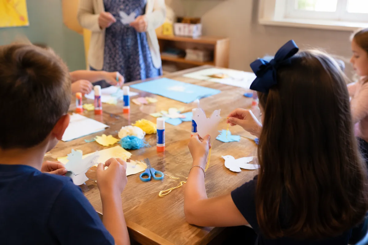 Sunday School Craft Table with Paper Doves