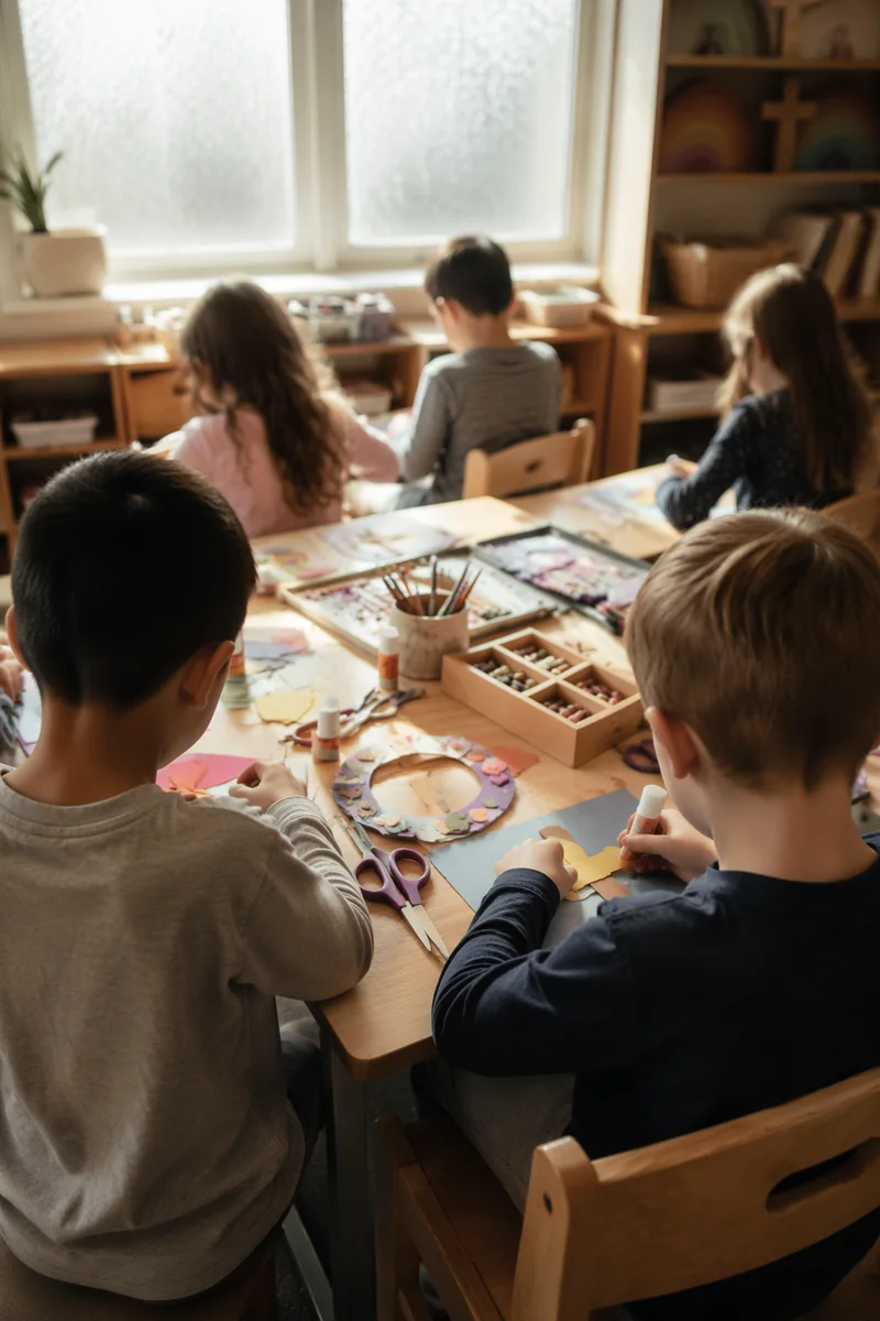 Children Crafting in Sunday School Classroom