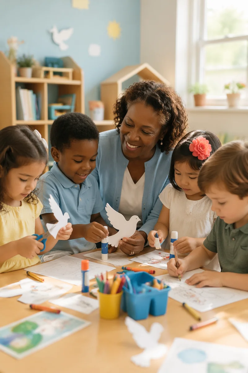 Children Crafting at Sunday School Table