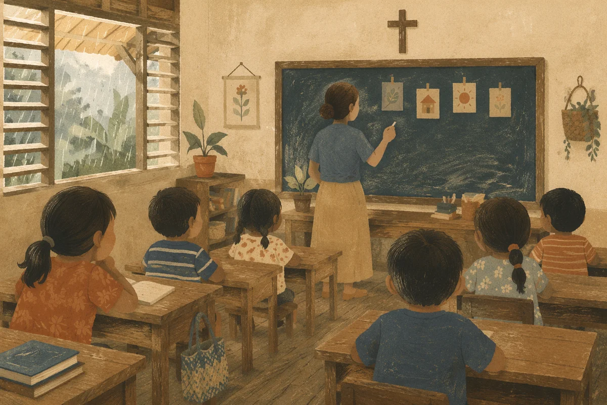 Volunteer Teaching English in Mission Classroom