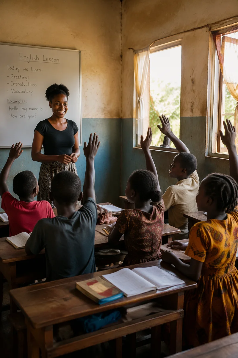 English Lesson in Modest Community Classroom