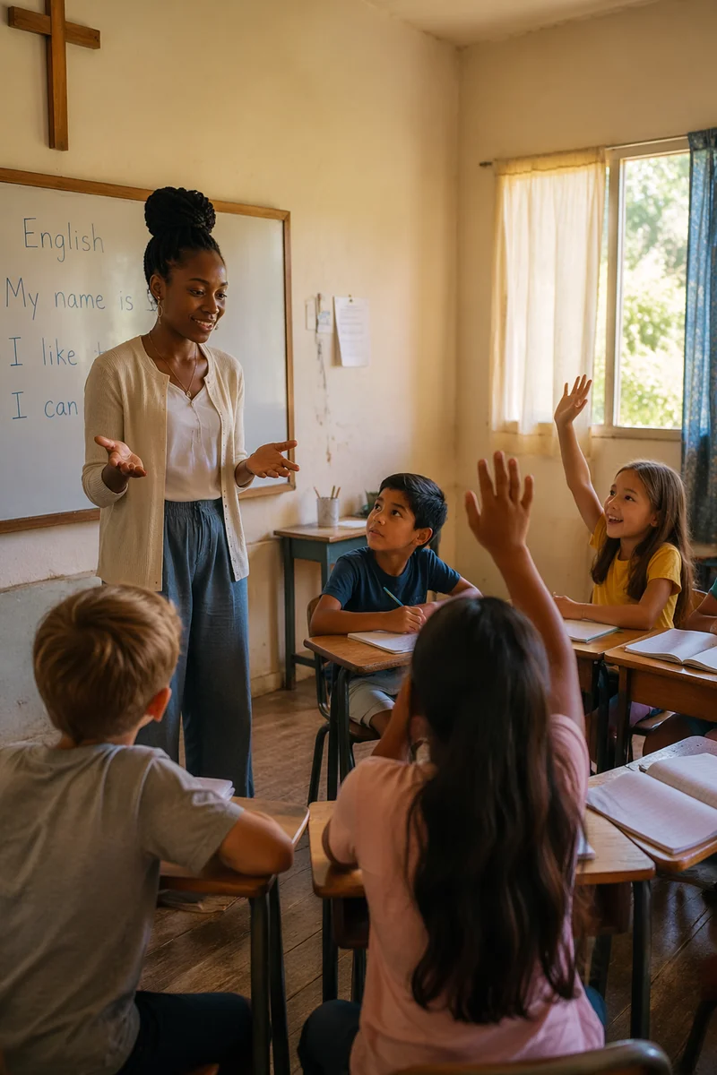 Volunteer English Lesson in Community Classroom