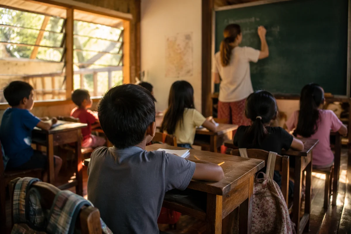 Volunteer Teaching English in Mission Classroom