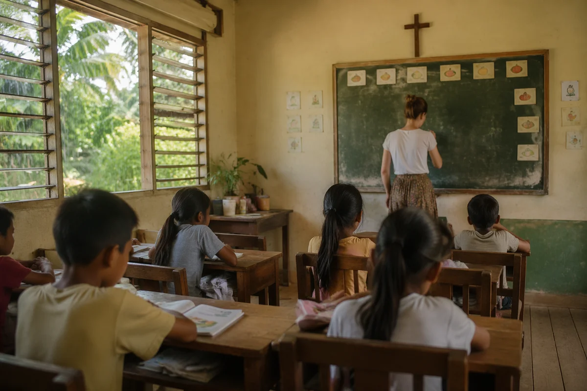 English Teaching Mission in Village Classroom