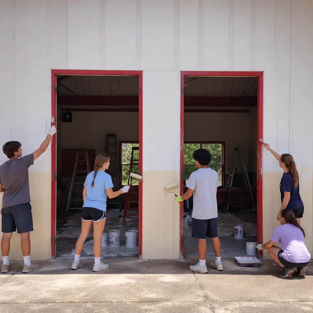 Teen Mission Team Painting Outreach Building