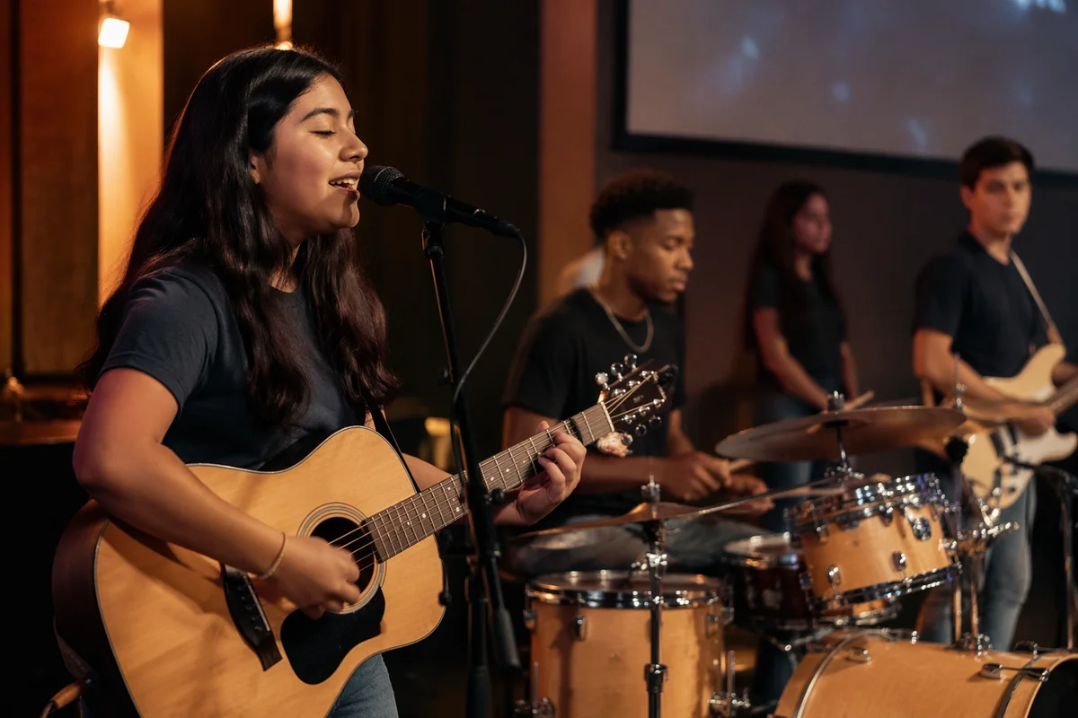 Teen Band Performing on Church Stage