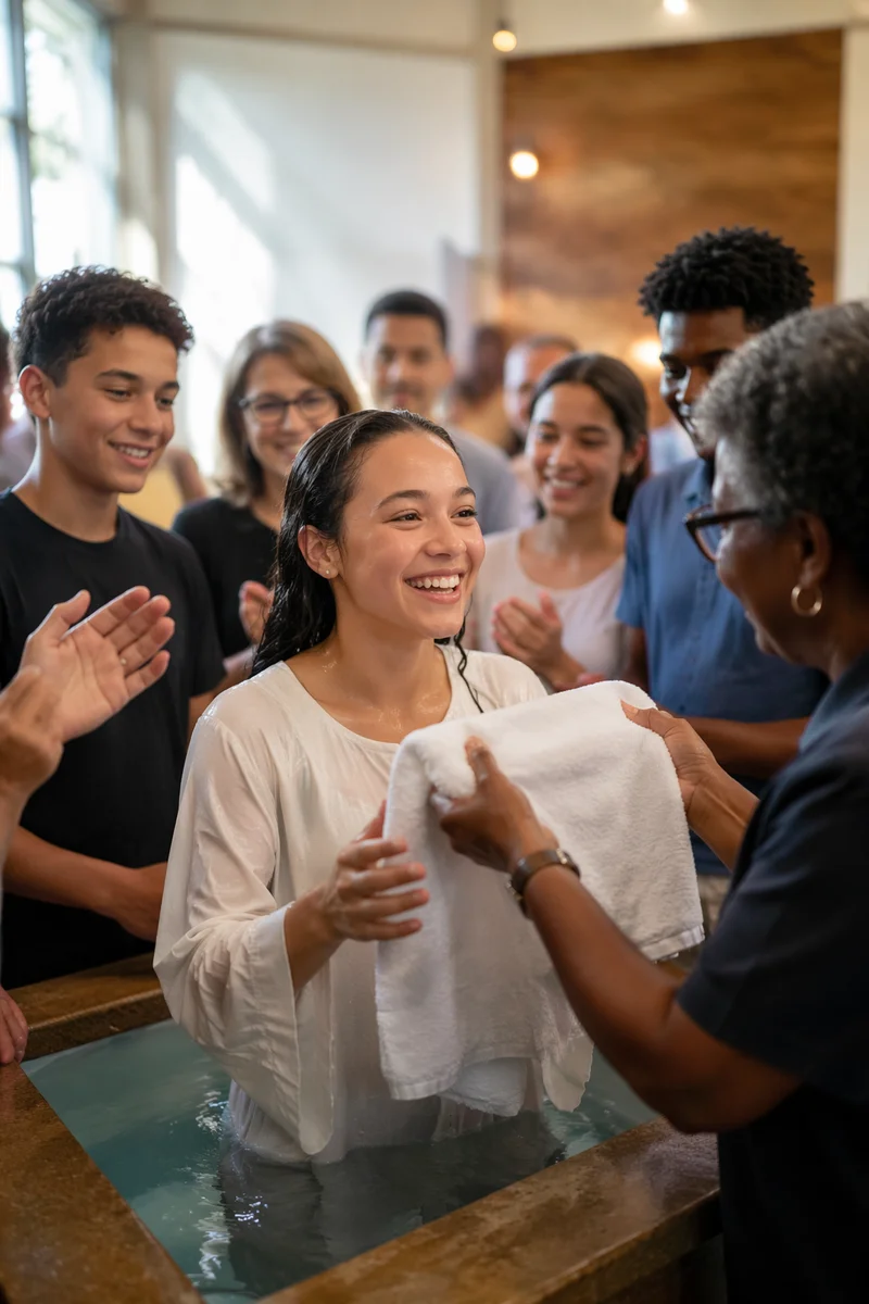 Teen Girl After Baptism in Church