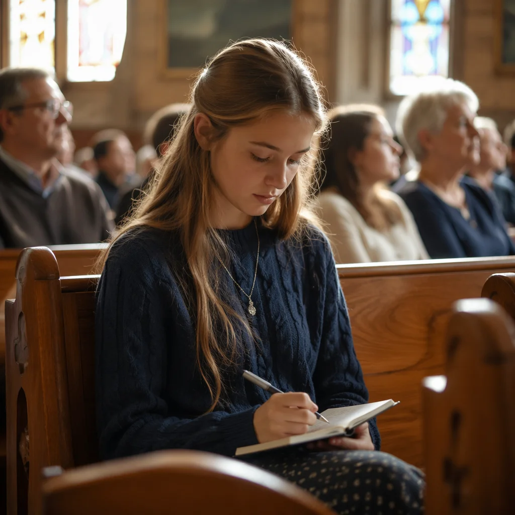 Teenage Girl Taking Notes in Church