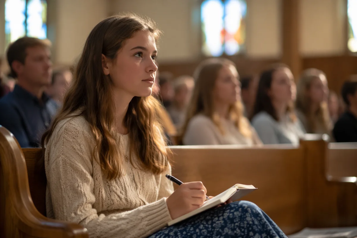 Teen Girl Taking Notes in Church