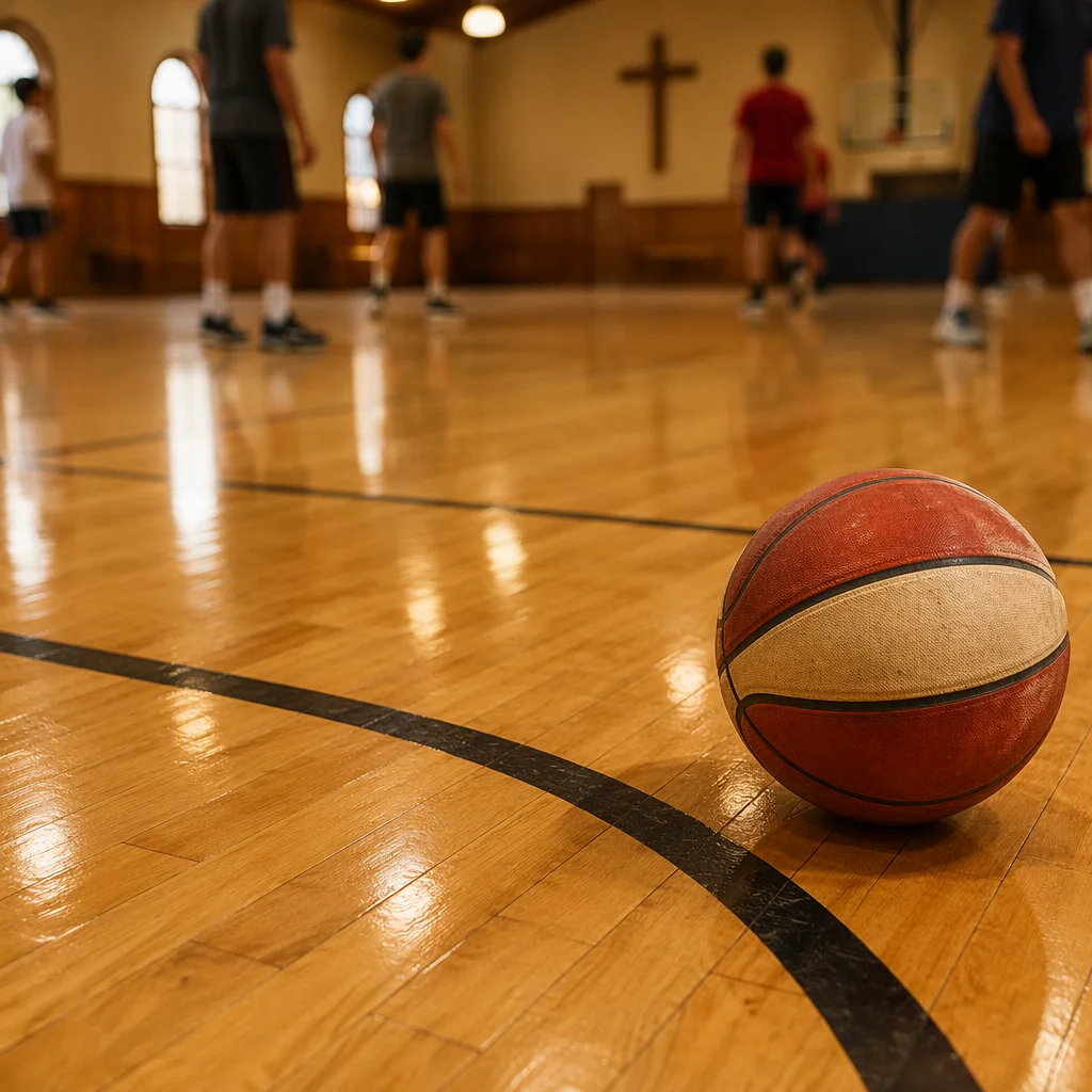 Teen Basketball Practice in Church Gym