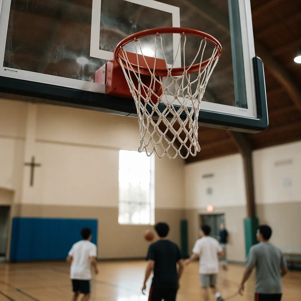 Church Gym Basketball Hoop with Youth
