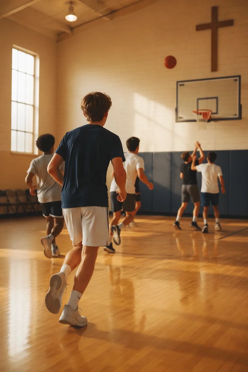 Teen Basketball in Church Community Gym