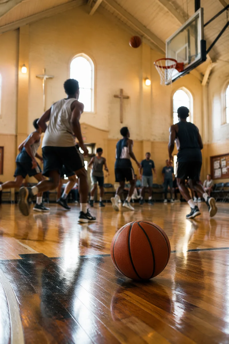 Teen Basketball Game in Church Gym