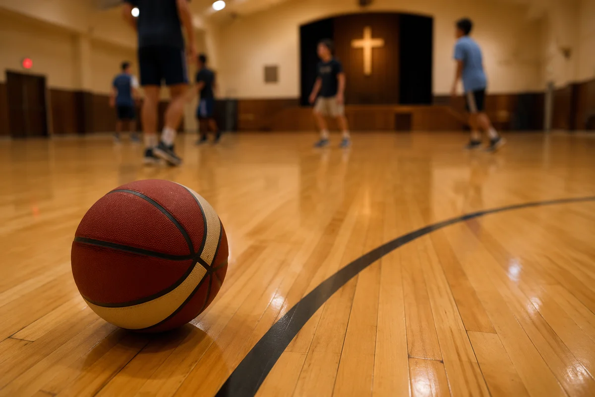 Teen Basketball Practice in Church Gym