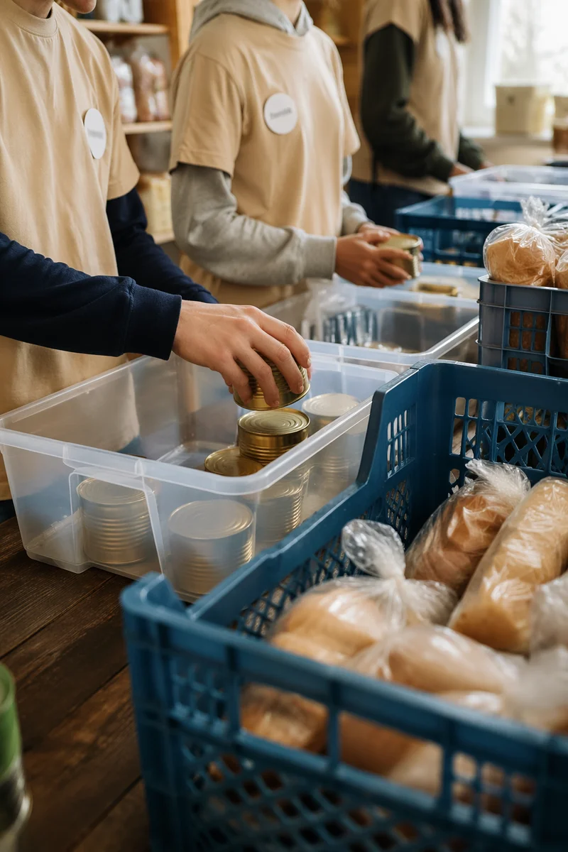 Teen Volunteers Sorting Food Pantry Donations