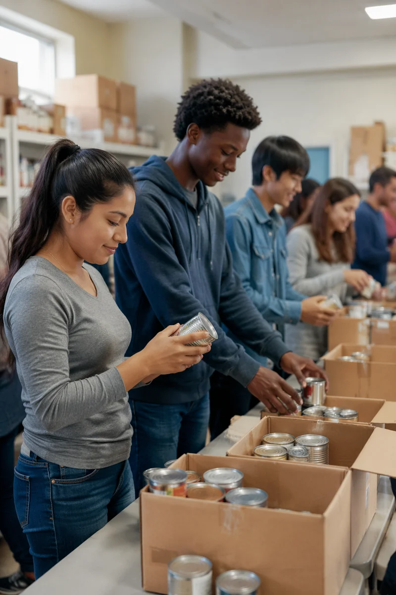 Teen Volunteers Sorting Canned Goods