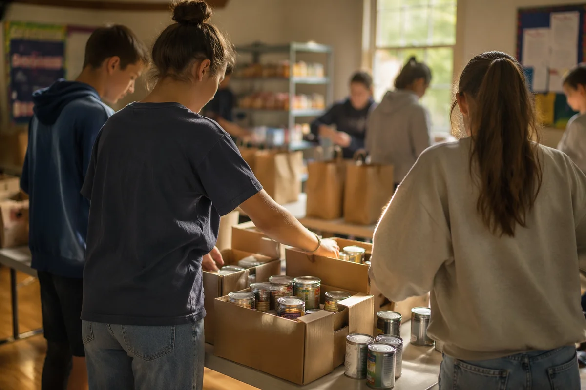 Teens Serving in Church Food Pantry