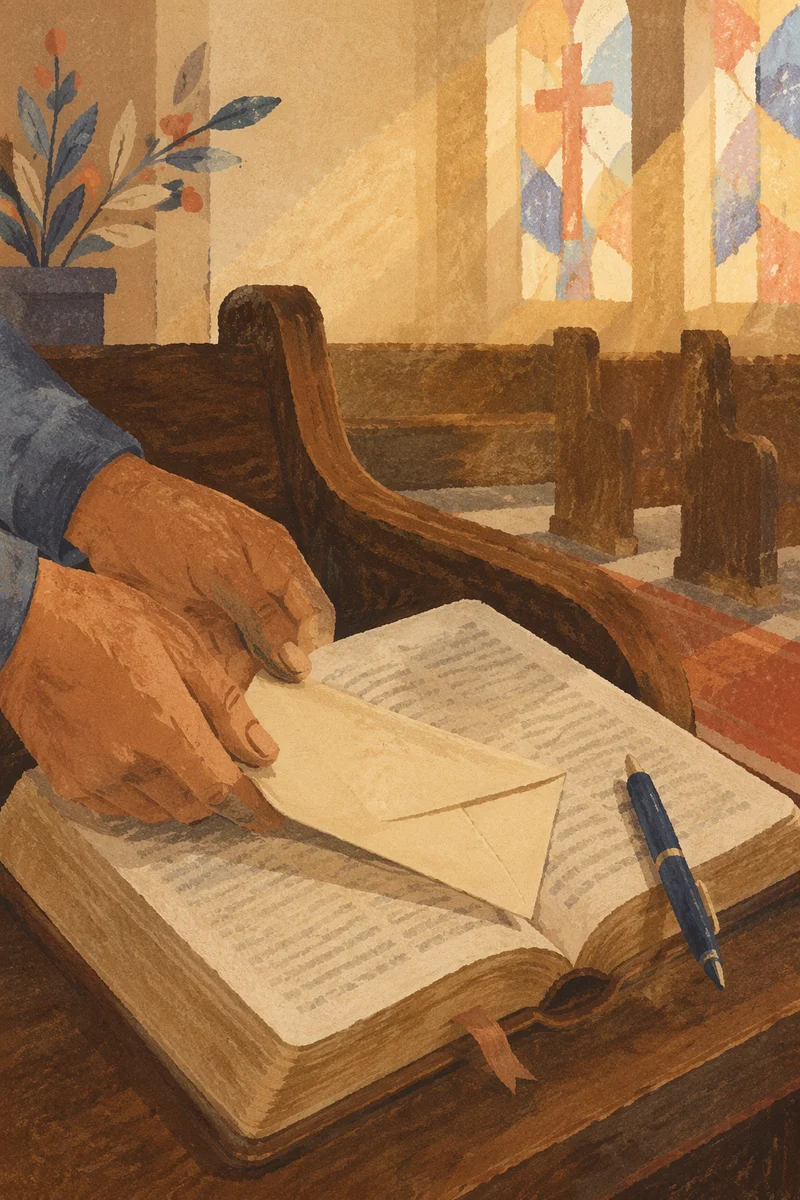 Tithe Envelope Resting on Open Bible