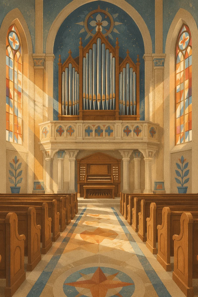 Traditional Church Organ Pipes in Grand Sanctuary