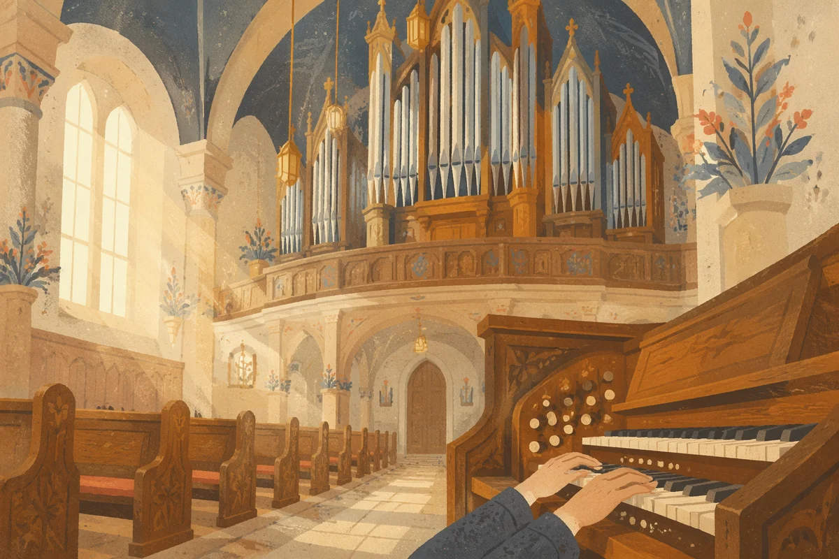 Traditional Church Organ Pipes in Grand Sanctuary