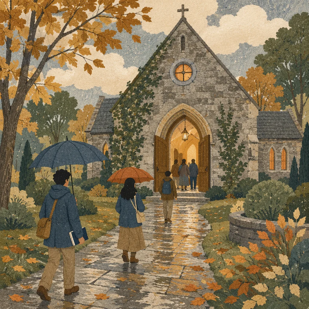 Historic University Chapel on Autumn Morning