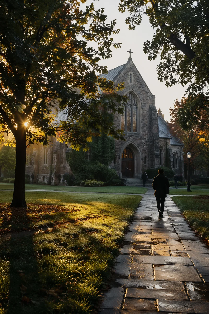 Historic University Chapel at Autumn Sunrise