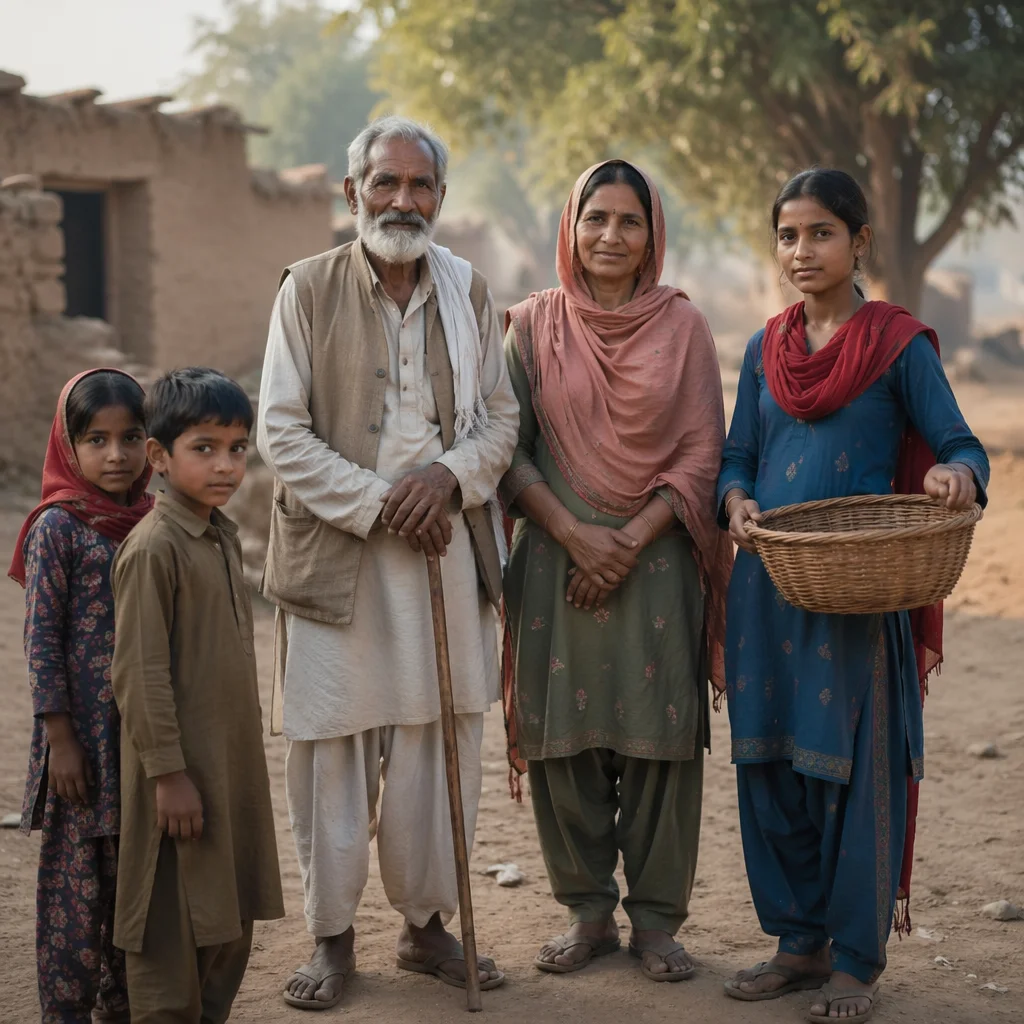 Multigenerational Community Portrait Near Rural Village