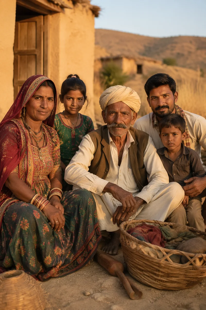 Rural South Asian Family Village Portrait